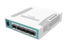 MikroTik Cloud Router Switch 106-1C-5S with QCA8511 400MHz CPU, 128MB RAM, 1x Combo port (Gigabit Ethernet or SFP), 5 x SFP cages, RouterOS L5, deskto
