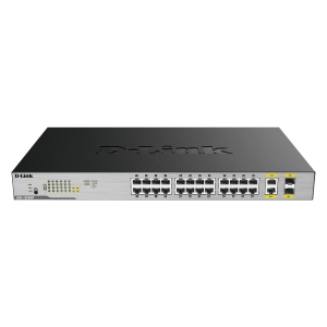 D-Link DGS-1026MP/B2A Неуправляемый коммутатор с 24 портами 10/100/1000Base-T, 2 комбо-портами 100/1000Base-T/SFP (24 порта PoE 802.3af/at, PoE-бюджет
