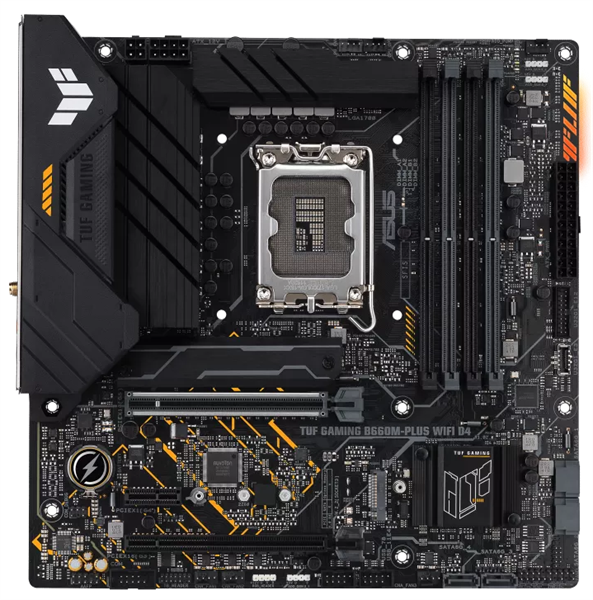 ASUS TUF GAMING B660M-PLUS WIFI, LGA1700, B660, 4*DDR5, DP+HDMI, CrossFireX, SATA3 + RAID, Audio, Gb LAN, USB 3.2*6, USB 2.0*6, COM*1 header (w/o cabl