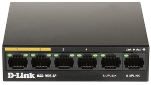 D-Link DSS-100E-6P/A1A, L2 Unmanaged Surveillance Switch with 6 10/100Base-TX ports(4 PoE ports 802.3af/802.3at (30 W), PoE Budget 55 W, up to 250 m p