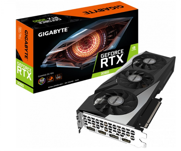 Видеокарта Gigabyte PCI-E 4.0 GV-N3060GAMING OC-12GD 2.0 LHR NVIDIA GeForce RTX 3060 12288Mb 192 GDDR6 1837/15000 HDMIx2 DPx2 HDCP Ret