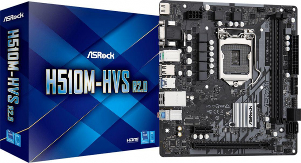 ASROCK H510M-HVS R2.0, LGA1200, H510, 2*DDR4, D-Sub+HDMI, 4xSATA3 6.0,  2xUSB 3.2, 4xUSB 2.0, mATX; 90-MXBG30-A0UAYZ