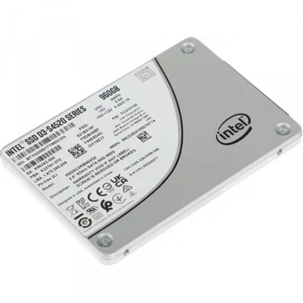 Intel SSD D3-S4520 Series, 960GB, 2.5" 7mm, SATA3, TLC, R/W 550/510MB/s, IOPs 90 000/43 000, TBW 5300, DWPD 3 (12 мес.)