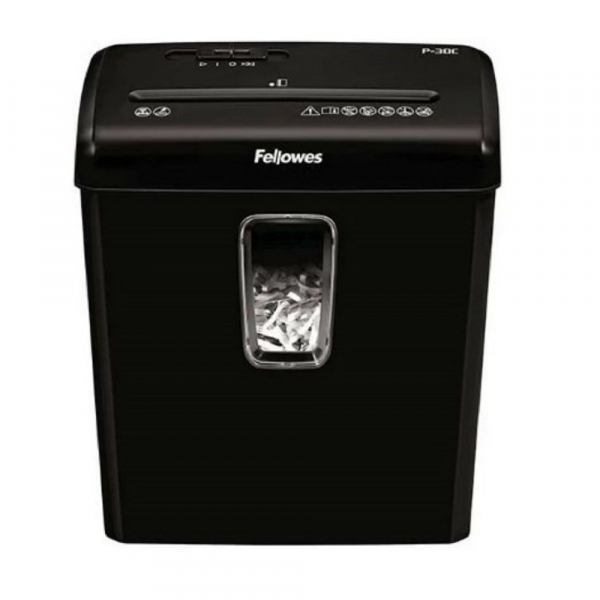 Шредер Fellowes PowerShred Р-30С черный (секр.P-4) фрагменты 6лист. 15лтр. скрепки скобы пл.карты