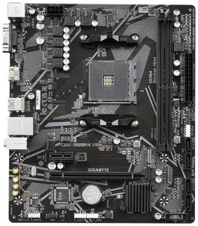 GIGABYTE A520M K V2, AM4, A520, 2*DDR4, 4*SATA3, 1*M.2, 4*USB 3.2, 2*USB 2.0, 1*PCIx16, 1*PCIx1, D-Sub+HDMI, mATX