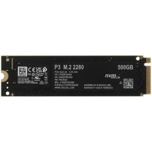 Crucial SSD Disk P3 500GB  M.2 2280 NVMe (PCIe Gen 3 x4) SSD (3500 MB/s Read 1900 MB/s Write), 1 year, OEM